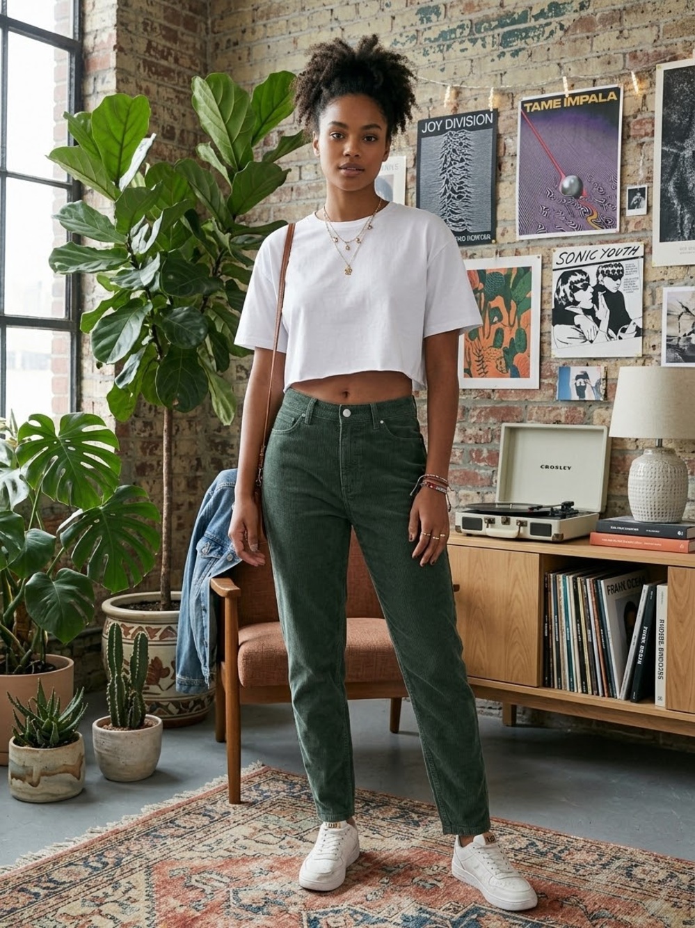 BDG Straight-Leg High-Rise Corduroy in Forest Green